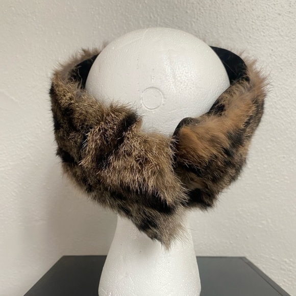 Surell Leopard Print Real Fur Head Wrap OS - Picture 3 of 7